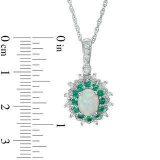 Oval Lab-Created Opal, Emerald and White Sapphire Floral Pendant in Sterling Silver|Peoples Jewellers