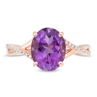 Oval Amethyst and 0.05 CT. T.W. Diamond Twist Shank Ring in 10K Rose Gold|Peoples Jewellers