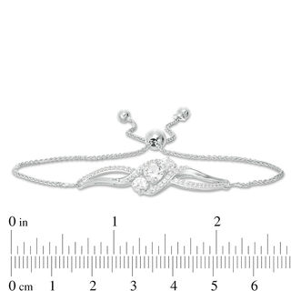 Lab-Created White Sapphire Three Stone Bolo Bracelet in Sterling Silver - 9.5"|Peoples Jewellers