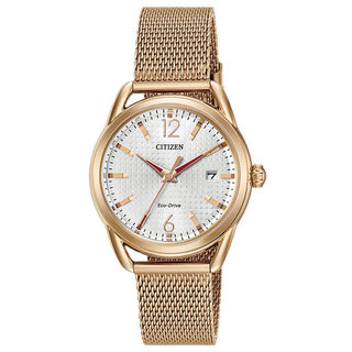Ladies' Drive from Citizen Eco-Drive® LTR Rose-Tone Mesh Watch with Silver-Tone Dial (Model: FE6083-72A)|Peoples Jewellers