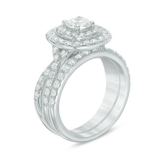 2.00 CT. T.W. Diamond Double Cushion Frame Bridal Set in 14K White Gold|Peoples Jewellers