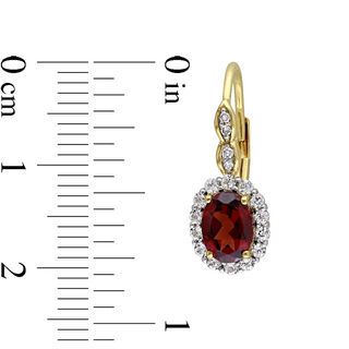 Oval Garnet, White Topaz and Diamond Accent Frame Drop Earrings in 14K Gold|Peoples Jewellers