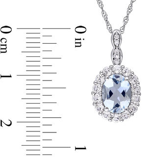 Oval Aquamarine, White Topaz and Diamond Accent Frame Pendant in 14K White Gold – 17"|Peoples Jewellers