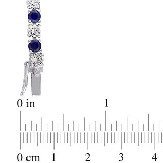 4.0mm Lab-Created Blue and White Sapphire Alternating Tennis Bracelet in Sterling Silver - 7.25"|Peoples Jewellers