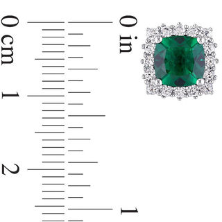 7.0mm Cushion-Cut Lab-Created Emerald and White Sapphire Frame Stud Earrings in Sterling Silver|Peoples Jewellers