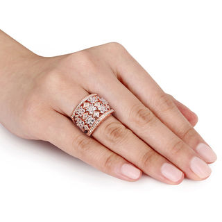 Lab-Created White Sapphire Quad Flower Clusters Ring in Sterling Silver with Rose Rhodium|Peoples Jewellers