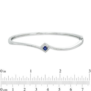 Vera Wang Love Collection Princess-Cut Blue Sapphire and 0.18 CT. T.W. Diamond Bypass Bangle in Sterling Silver - 7.5"|Peoples Jewellers