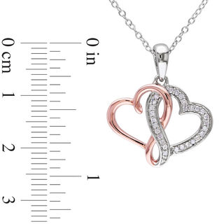0.19 CT. T.W. Diamond Interlocking Hearts Pendant and Stud Earrings Set in Sterling Silver with Rose Rhodium|Peoples Jewellers