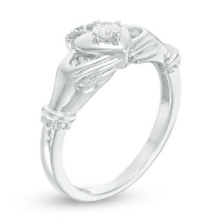 0.09 CT. Diamond Solitaire Claddagh Promise Ring in 10K White Gold|Peoples Jewellers