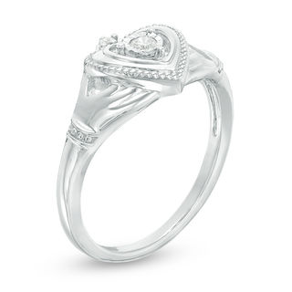 0.04 CT. T.W. Diamond Vintage-Style Claddagh Promise Ring in 10K White Gold|Peoples Jewellers