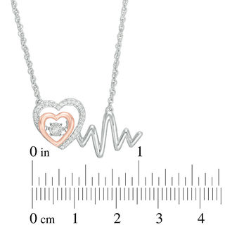 Unstoppable Love™ 0.09 CT. T.W. Diamond Double Heart and Heartbeat Necklace in Sterling Silver and 10K Rose Gold|Peoples Jewellers