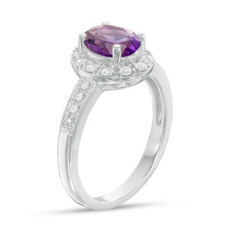 Oval Amethyst and Lab-Created White Sapphire Frame Vintage-Style Ring in Sterling Silver|Peoples Jewellers