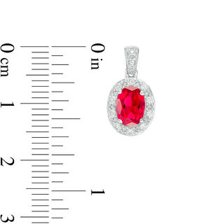 Oval Lab-Created Ruby and White Sapphire Frame Vintage-Style Drop Earrings in Sterling Silver|Peoples Jewellers