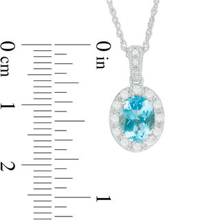 Oval Swiss Blue Topaz and Lab-Created White Sapphire Frame Vintage-Style Pendant in Sterling Silver|Peoples Jewellers