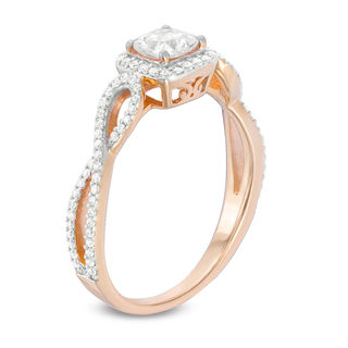 0.70 CT. T.W. Certified Canadian Cushion-Cut Diamond Frame Twist Engagement Ring in 14K Rose Gold (I/I2)|Peoples Jewellers