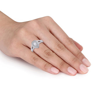 0.98 CT. T.W. Pear-Shaped Diamond Double Frame Engagement Ring in 14K White Gold|Peoples Jewellers