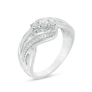 Diamond Accent Three Stone Bypass Wave Ring in Sterling Silver|Peoples Jewellers