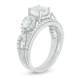 Lab-Created White Sapphire and 0.45 CT. T.W. Diamond Twist Bridal Set in 10K White Gold|Peoples Jewellers
