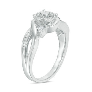 0.115 CT. T.W. Baguette and Round Diamond Frame Bypass Promise Ring in Sterling Silver|Peoples Jewellers