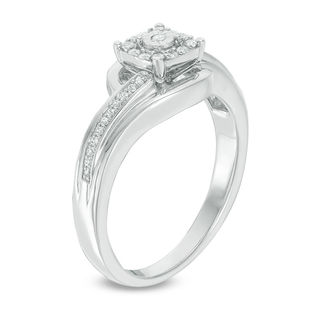 0.146 CT. T.W. Diamond Square Frame Bypass Promise Ring in Sterling Silver|Peoples Jewellers