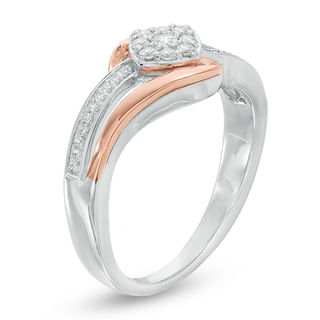 0.18 CT. T.W. Diamond Tilted Cushion Frame Bypass Promise Ring in Sterling Silver and 10K Rose Gold|Peoples Jewellers