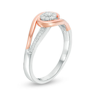 0.145 CT. T.W. Diamond Frame Swirl Bypass Promise Ring in Sterling Silver and 10K Rose Gold|Peoples Jewellers