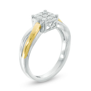 0.18 CT. T.W. Diamond Square Frame Promise Ring in Sterling Silver and 10K Gold|Peoples Jewellers