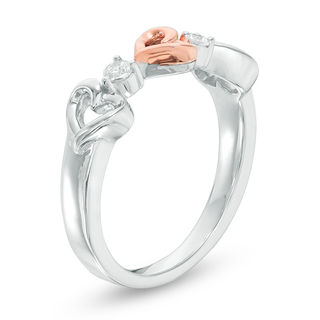 0.085 CT. T.W. Diamond Triple Heart Ring in Sterling Silver and 10K Rose Gold|Peoples Jewellers