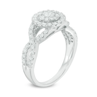 1.01 CT. T.W. Certified Canadian Diamond Double Frame Twist Engagement Ring in 14K White Gold (I/I2)|Peoples Jewellers