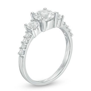 Lab-Created White Sapphire Three Stone Ring in 10K White Gold|Peoples Jewellers