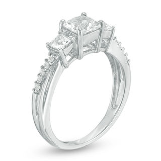 Princess-Cut Lab-Created White Sapphire Three Stone Split Shank Ring in 10K White Gold|Peoples Jewellers