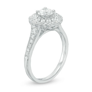 0.75 CT. T.W. Certified Canadian Diamond Flower Frame Engagement Ring in 14K White Gold (I/I2)|Peoples Jewellers