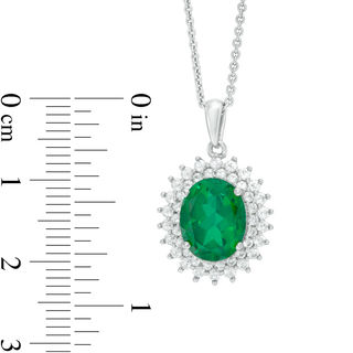 Oval Green Quartz Doublet and Lab-Created White Sapphire Sunburst Frame Pendant in Sterling Silver|Peoples Jewellers
