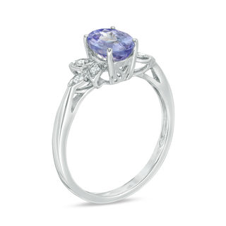 Oval Tanzanite and 0.09 CT. T.W. Diamond Leaf Ring in 10K White Gold|Peoples Jewellers