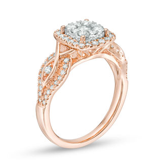 0.75 CT. T.W. Composite Diamond Cushion Frame Twist Engagement Ring in 10K Rose Gold|Peoples Jewellers