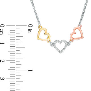 Diamond Accent Triple Heart Necklace in Sterling Silver with 14K Two-Tone Gold Plate - 17"|Peoples Jewellers