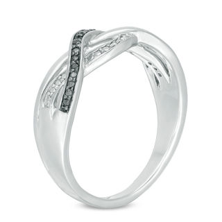 Enhanced Black and White Diamond Accent Layered Crossover Ring in Sterling Silver|Peoples Jewellers