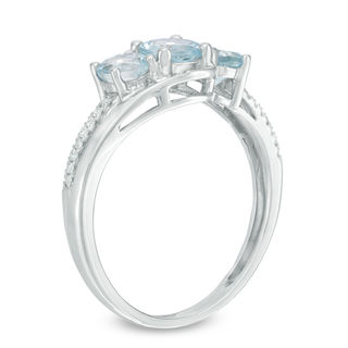 Aquamarine and 0.04 CT. T.W. Diamond Three Stone Bypass Ring in 10K White Gold|Peoples Jewellers