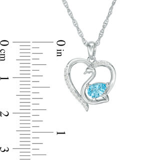 Pear-Shaped Swiss Blue Topaz and Lab-Created White Sapphire Swan Heart Pendant in Sterling Silver|Peoples Jewellers