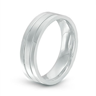 Men's 6.0mm Satin Centre Groove Wedding Band in Stainless Steel|Peoples Jewellers