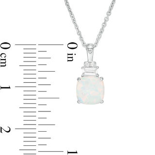 7.0mm Cushion-Cut Lab-Created Opal and White Sapphire Pendant and Ring Set in Sterling Silver - Size 7|Peoples Jewellers