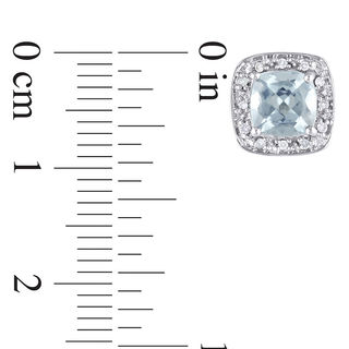 6.0mm Cushion-Cut Aquamarine and 0.09 CT. T.W. Diamond Frame Stud Earrings in 10K White Gold|Peoples Jewellers