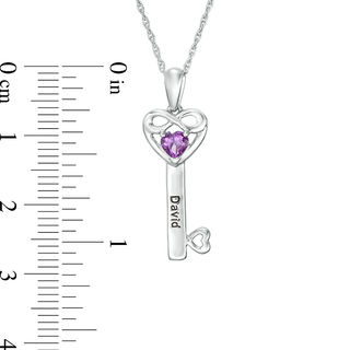 4.0mm Simulated Birthstone Heart with Infinity Key Pendant in Sterling Silver (1 Stone and Name)|Peoples Jewellers