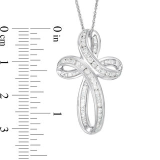 0.69 CT. T.W. Baguette and Round Diamond Loop Cross Pendant in 10K White Gold|Peoples Jewellers