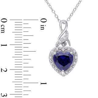 8.0mm Heart-Shaped Lab-Created Blue Sapphire and 0.06 CT. T.W. Diamond Cascading Frame Pendant in Sterling Silver|Peoples Jewellers