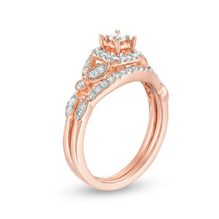 0.29 CT. T.W. Princess-Cut Diamond Frame Leaf-Sides Vintage-Style Bridal Set in 10K Rose Gold|Peoples Jewellers