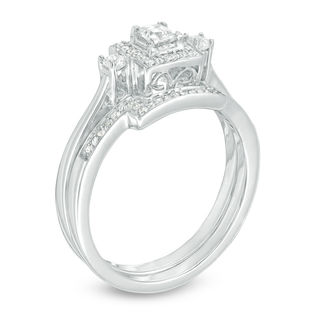 0.29 CT. T.W. Princess-Cut Diamond Three Stone Frame Bridal Set in 10K White Gold|Peoples Jewellers