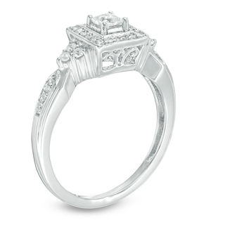 0.37 CT. T.W. Princess-Cut Diamond Frame Tri-Sides Engagement Ring in 10K White Gold|Peoples Jewellers