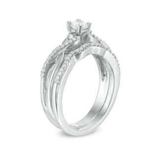 0.29 CT. T.W. Diamond Three Stone Twist Bridal Set in Sterling Silver|Peoples Jewellers