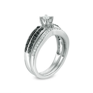 0.45 CT. T.W. Enhanced Black and White Diamond Double Row Bridal Set in Sterling Silver|Peoples Jewellers